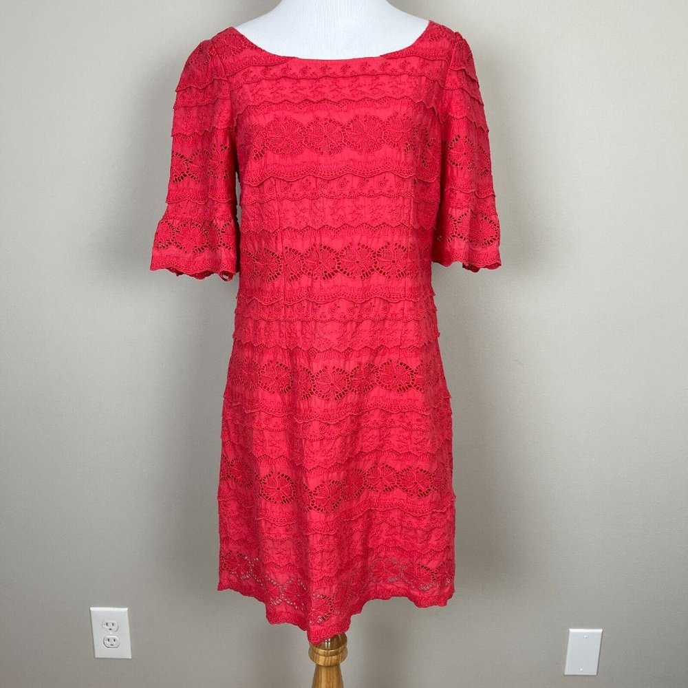 Moulinette Soeurs Dress 4 Pink Eyelet Floral Lace Sheath Short Sleeve Mini Women